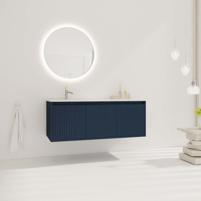 Meuble-lavabo flottant avec lavabo en résine en forme de goutte