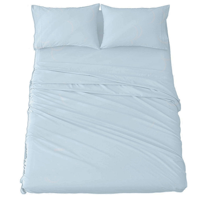 Ensemble de draps en micro-fibre, Ensemble de draps pour grand lit + drap-housse + 2, Bleu clair