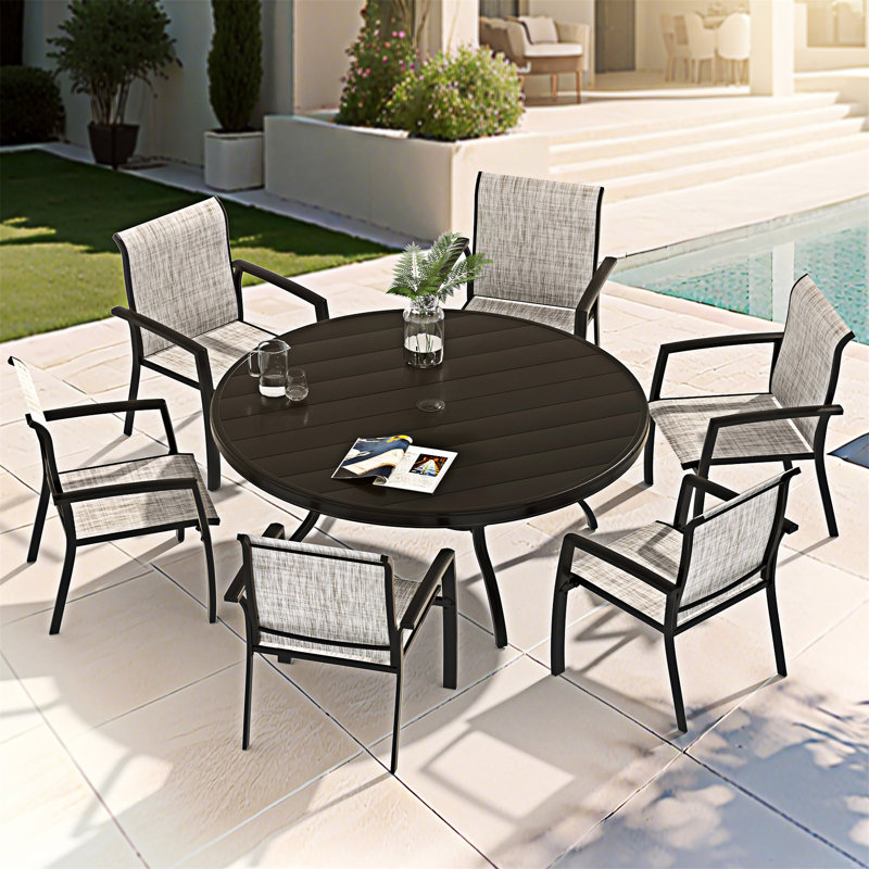 Outdoor Round Patio Dining Table, 28.37" H x 52.97" W x 52.97" D, Black