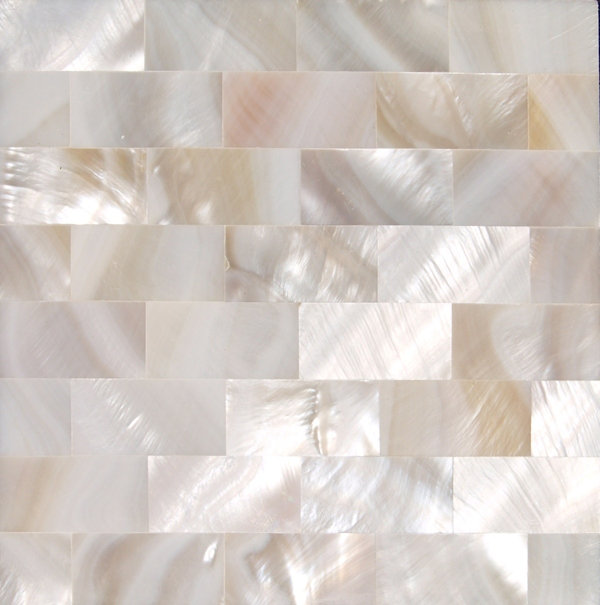 4" x 4" Authentic SeaShell Tile Seamless Brick Mosaic Insert in Veined White Mother of Pearl