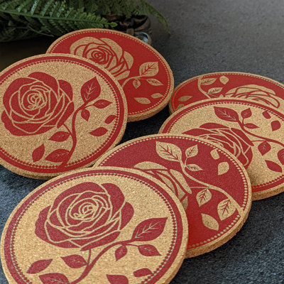 Cork Round 6 Piece Coaster Set With Holder