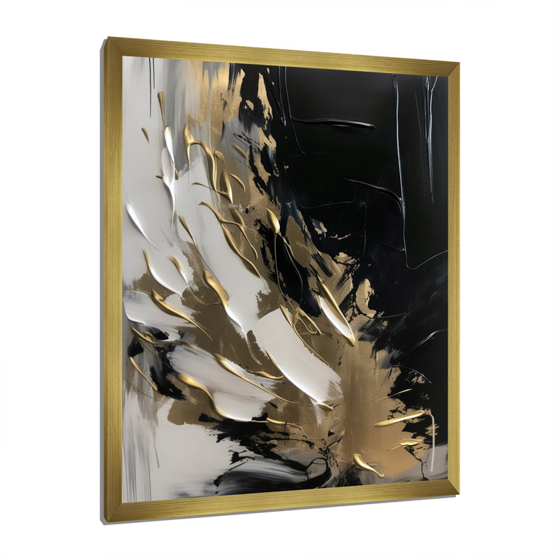 Organic Bliss Minimal Abstract Gold and Black - Art abstrait, peinture murale, H 32 po x l 16 po x P 1 po, Cadre doré simple