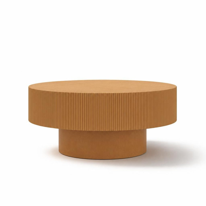 Table basse ronde moderne avec plateau de table épais, table centrale cannelée minimaliste facile à assembler, table d'appoint robuste de style tambour
