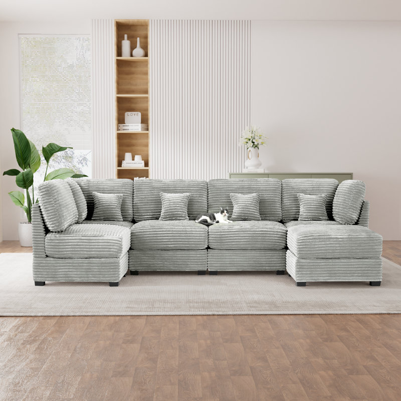 Canapés modulaires spacieux en velours côtelé, canapé moderne en forme de U pour la maison