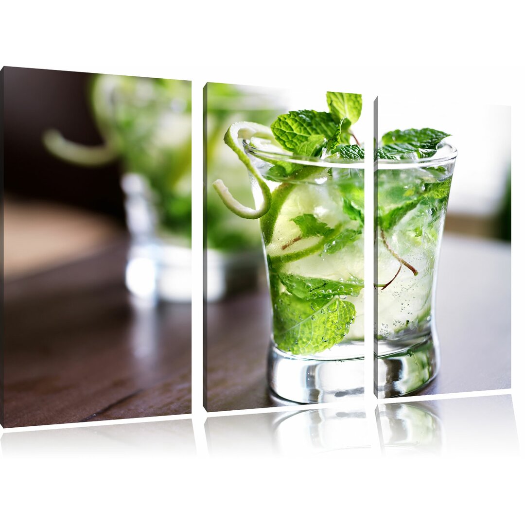 3-tlg. Leinwandbilder-Set „Cocktail mit Pfefferminz“, Fotodruck