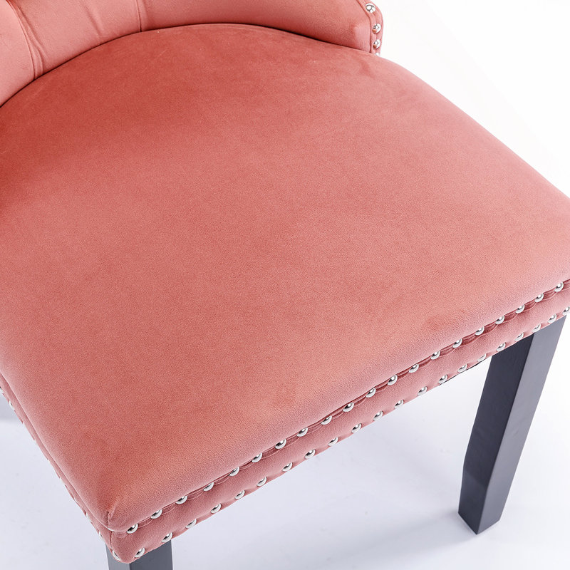 Chaise de salle à manger capitonnée en velours de bois massif avec pieds en bois et garniture cloutée 2 pièces