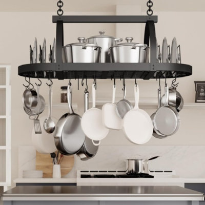 Support à casseroles de plafond pour îlot de cuisine, 19 x 48 x 16, noir mat