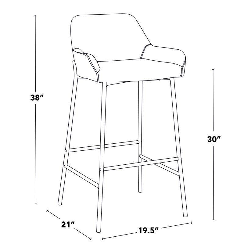 Tabouret de bar à hauteur fixe en métal noir et similicuir noir - ensemble de 2, Noir