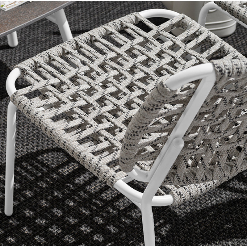 Yo Outdoor Lounge Chair with Woven Seat and Metal Frame, Matt Optic White