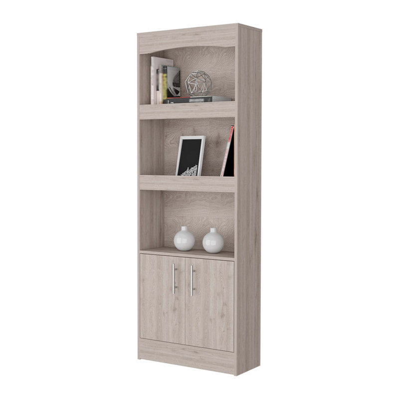 Bibliothèque Durango, trois tablettes, armoire à deux portes, Beige