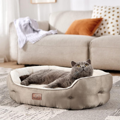 Lit pour chien et chat rond pour petits animaux de compagnie, nid lavable en peluche avec base antidérapante, intérieur