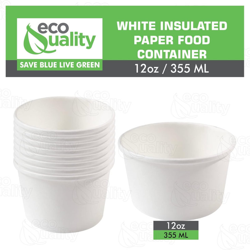 Ecoquality 12Oz Disposable White Paper Soup Containers - Paper Ice Cream Cups, Dessert Bowls For Cold, And Frozen Yogurt Cups (50)