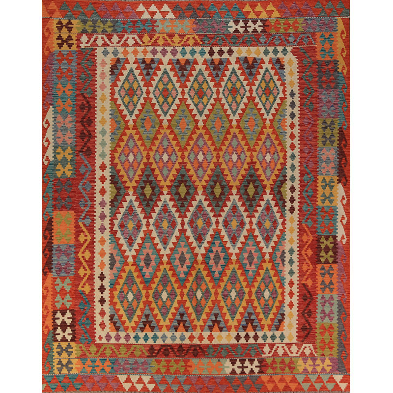 Tapis oriental kilim en laine à tissage plat 8 x 10