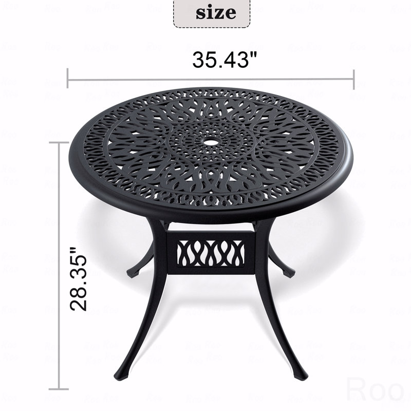 Cast Aluminum Patio Dining Table, With Black Frame And Umbrella Hole