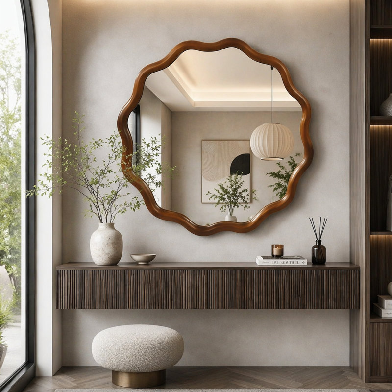 Miroir Wavy, L 36 po, Noyer foncé