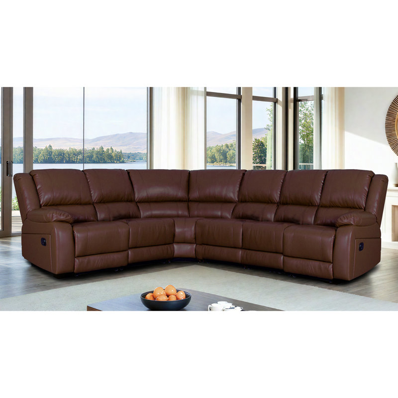 Lasceau Faux Leather 6-SEAT Manual Reclining Corner Sectional, 38" H x 119" W x 97" D, Reddish Brown