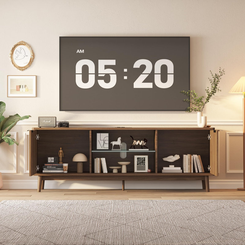 63" TV Stand with Power Outlet, Entertainment Center with Adjustable Shelf & Storage for Living Room, Espresso Wood