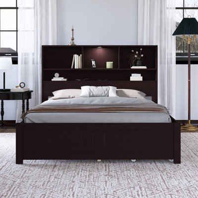 Full Platform Bed With Bookcase, Built-In Downlight, Charging Station