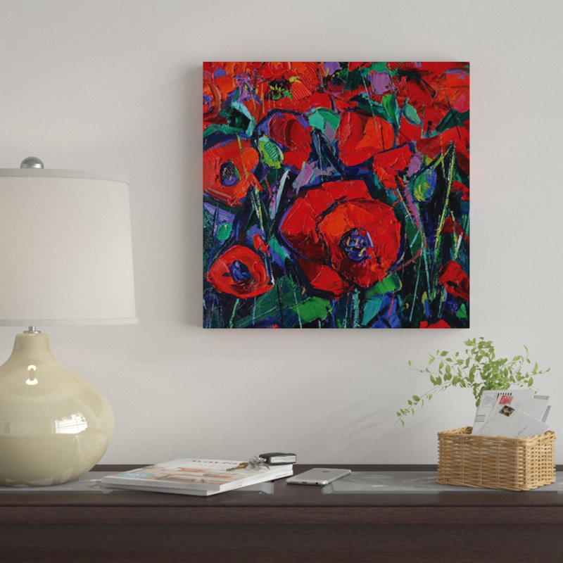 " Hot Poppies " by Mona Edulesco, 37" H x 37" W x 1.5" D, Wrapped Canvas, No Mat