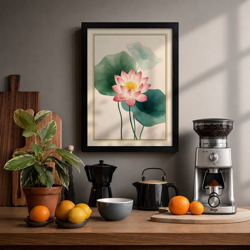 Lotus In Bloom Botanical - Print, Black, A3 - 42.0 x 29.7 cm