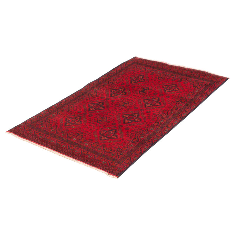 Tapis rouge en laine noué à la main de conception unique 3 pi 3 po x 5 pi 1 po nouvel âge Aiydan