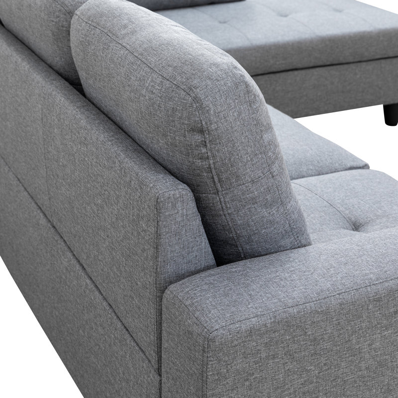 Palmer Square Upholstered Sectional, Left Hand Facing, Gray 100% Linen