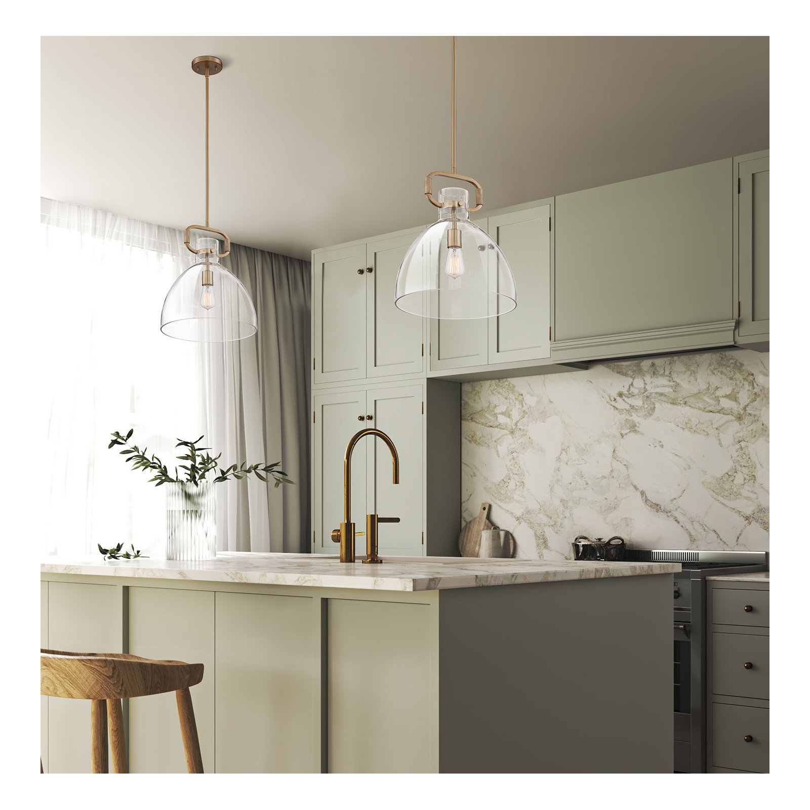 Shay 1 - Light Single Dome Pendant, Brass