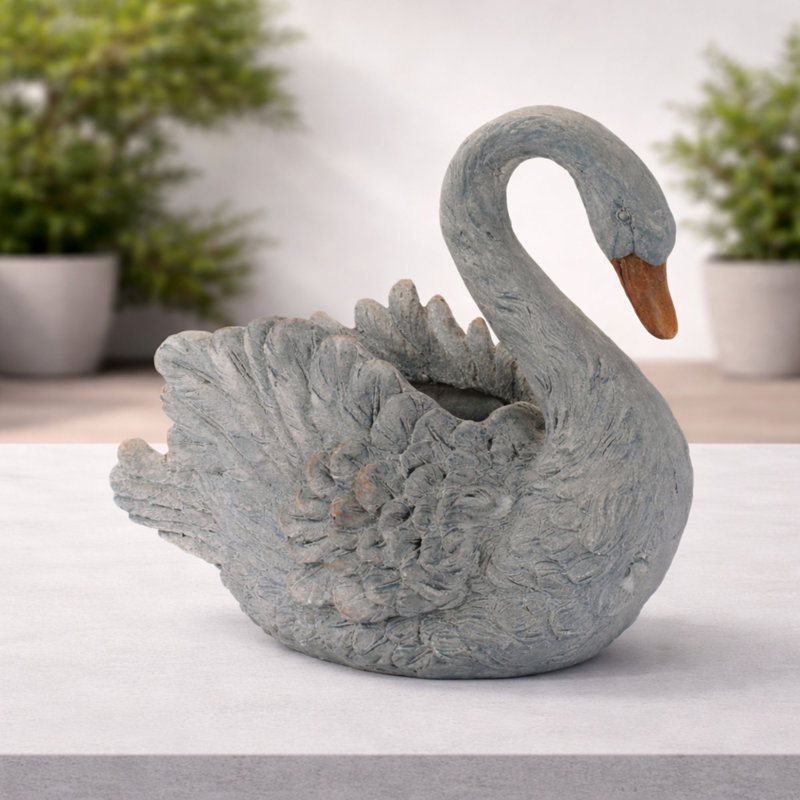 Jardinière décorative en résine cygne 18 po L