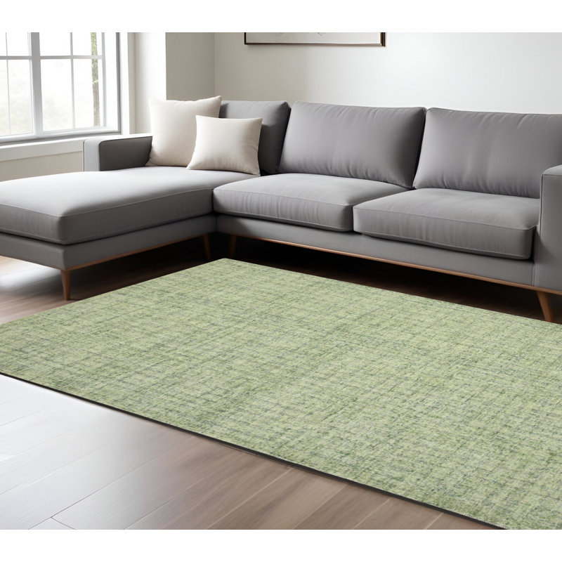 Tapis vert en laine touffeté à la main 9 pi x 12 pi rayé vert