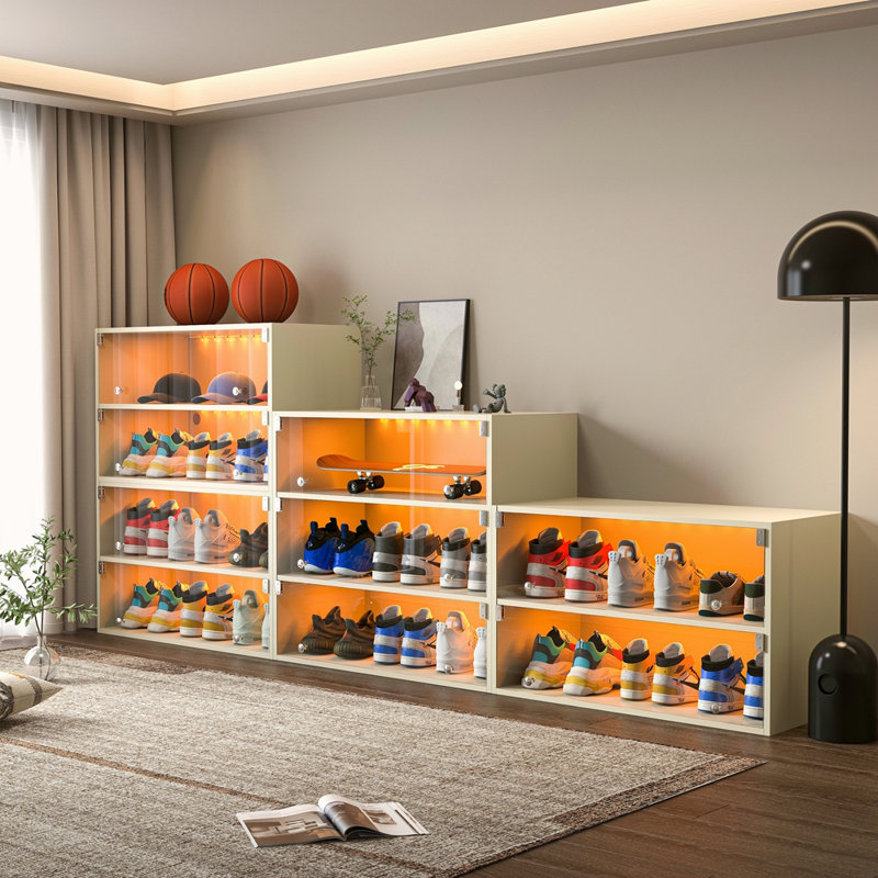 Armoire de rangement pour chaussures en verre, Blanc