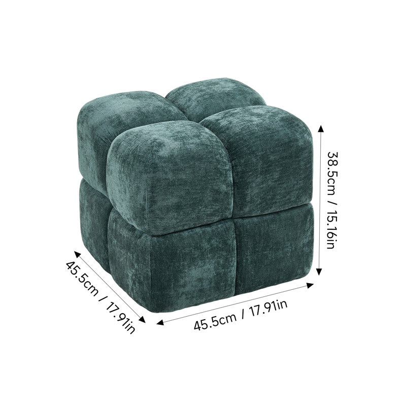 46cm Wide Rectangle Solid Colour Footstool Ottoman, Chenille, Green