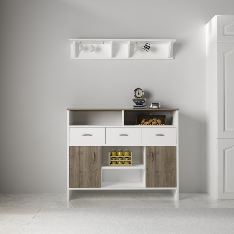 Buffet 3 tiroirs 47,24 po Denoncourt, Blanc / noyer