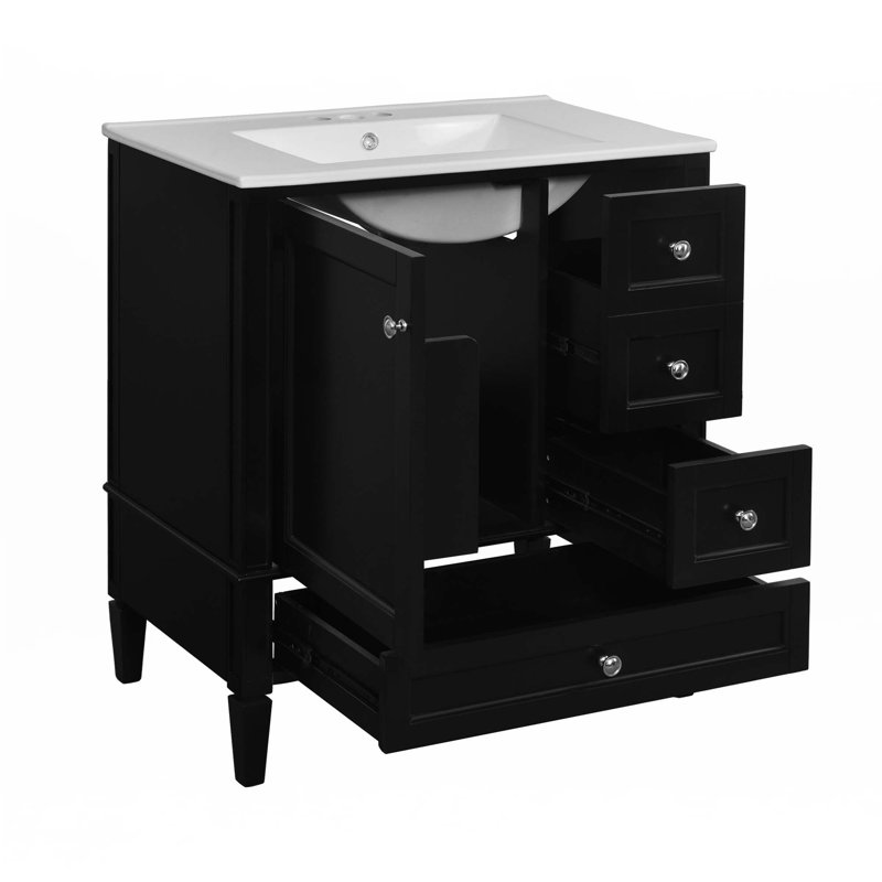 Meuble-lavabo de 30 pouces avec lavabo en céramique, Argent argent, Noir, noir, noir, noir