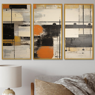 «Deconstrstruction Beige Orange Black White - Abstract Shapes», ensemble de reproductions d'art mural