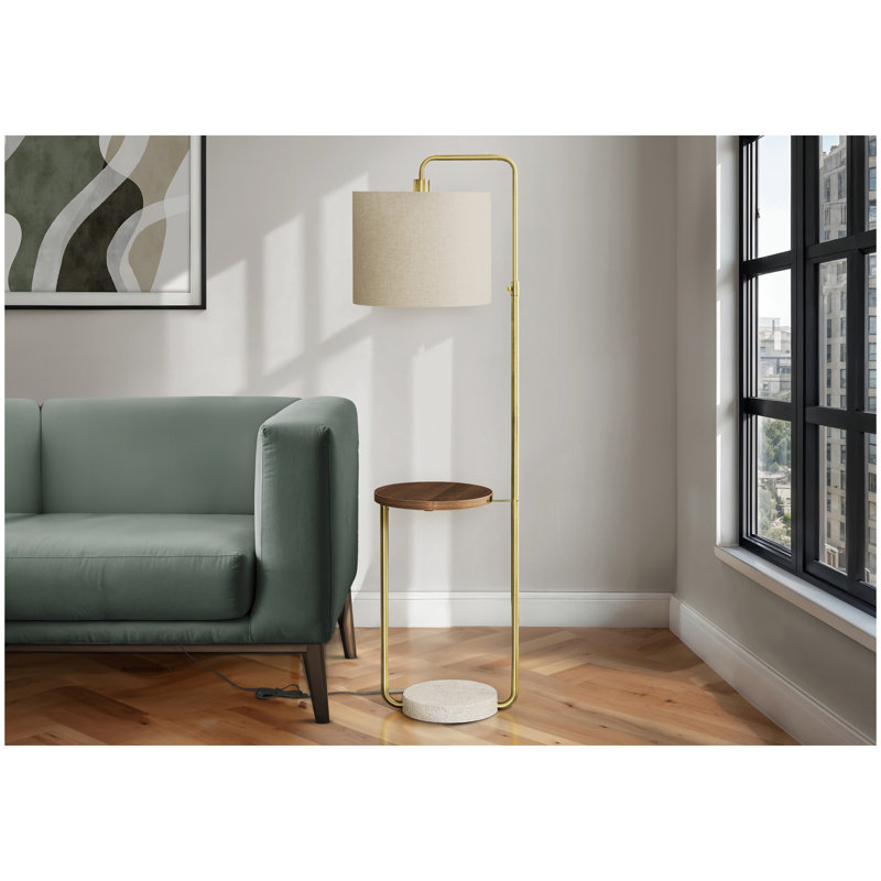 Lighting, H 67 po, lampe sur pied, port USB inclus, laiton métallique, abat-jour beige, contemporain, Gold