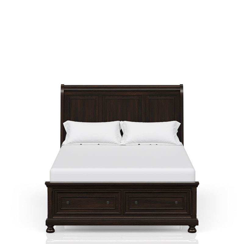 Dark Cherry Queen Storage Bed, Two Drawer Space, & Dependable Construction Bed In Cherry, Solid