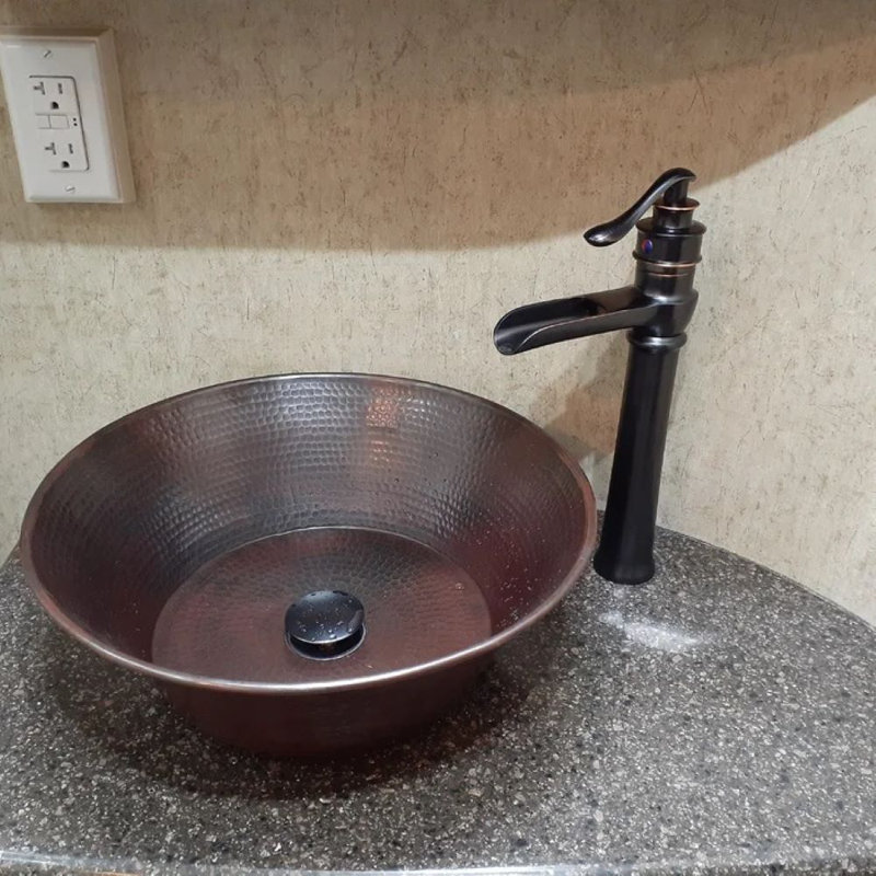 15" Round Copper Vessel Bathroom Sink Cazo / Miners Pan Design Style