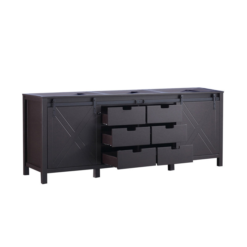 Marsyas 84" Brown Freestanding Vanity Cabinet with Barn Doors