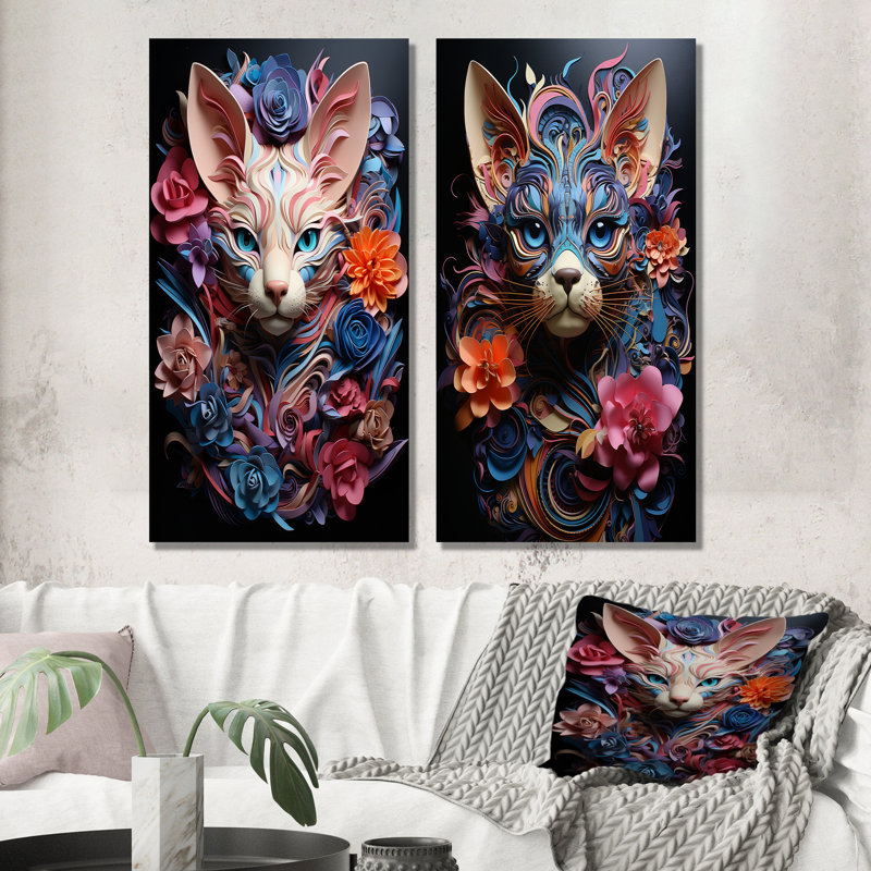 Chat Sphynx Soul Portrait - ensemble d'art mural en métal sur 2 chats, H 28 po x l 24 po