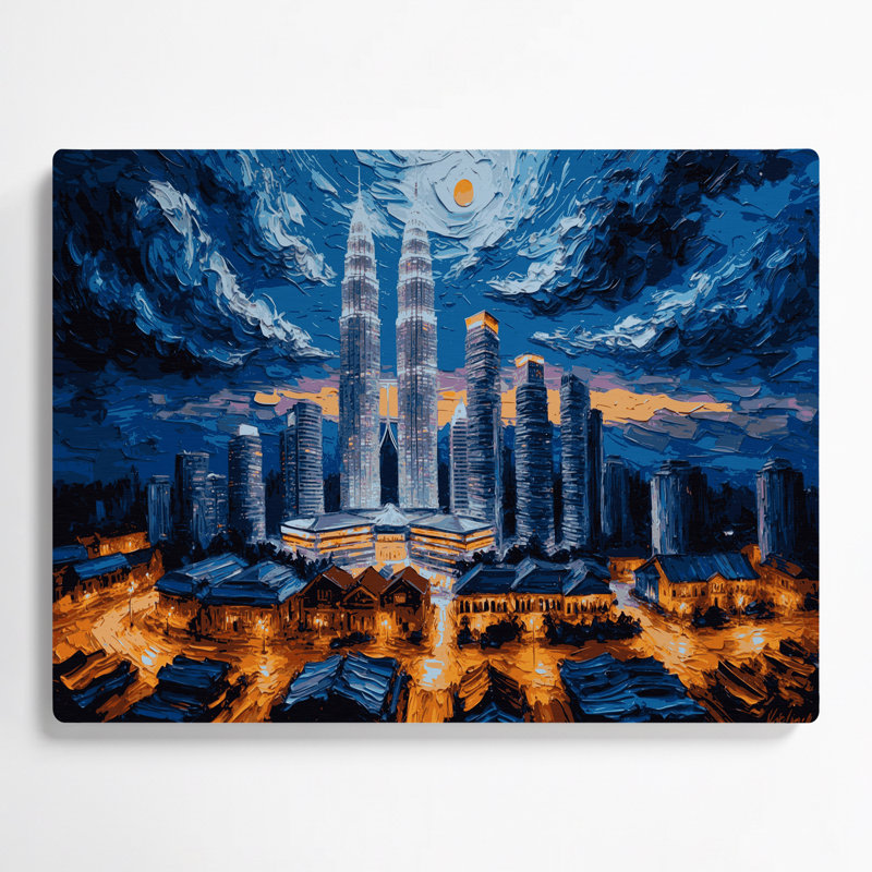 Art mural en métal mauve avec villes, Kuala Lumpur, Malaisie, H 96 po x l 120 po x P 0,05 po