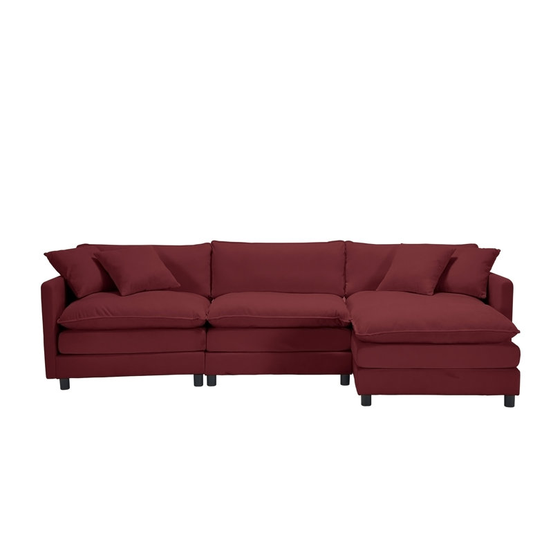 Canapé en chenille à structure modulaire en L de 108 pouces, Polyester rouge