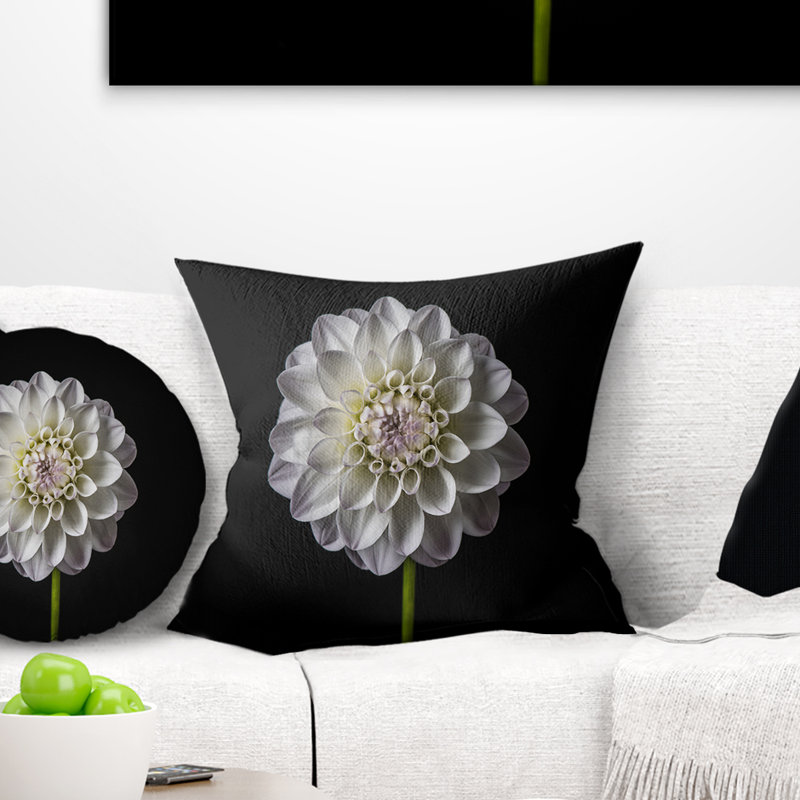 Isolated Dahlia Flower in Black - Floral Printed Pillow, 16" x 16", Throw Pillow
