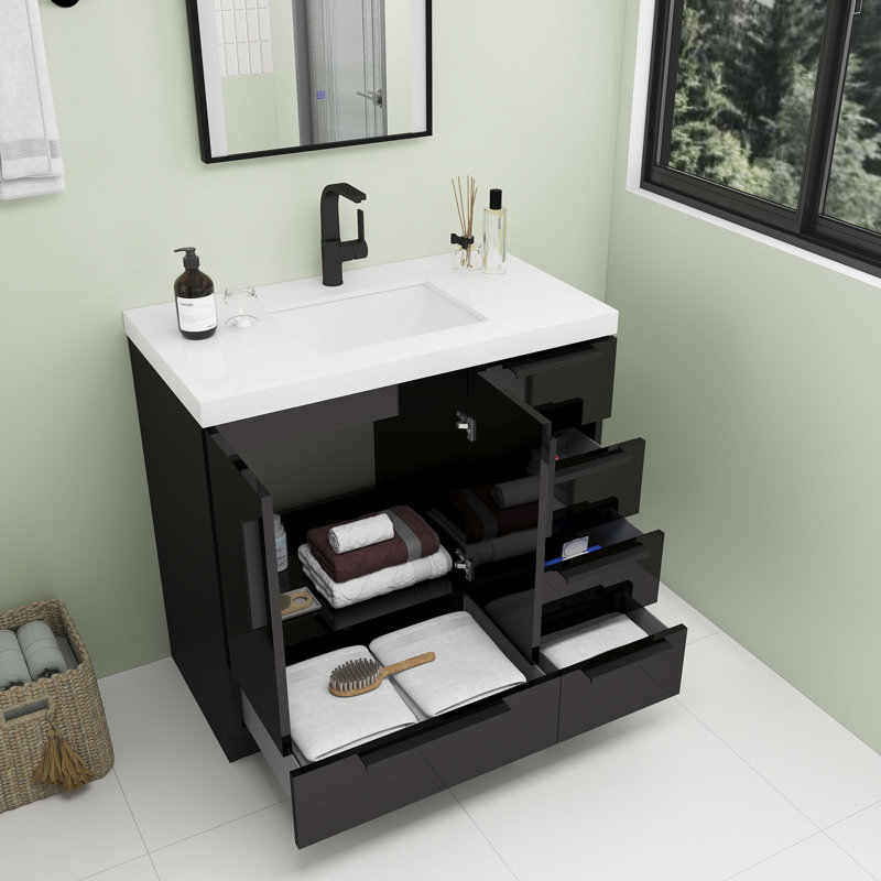 Pickfair 36" Free Standing Vanity With Acrylic Sink, Black