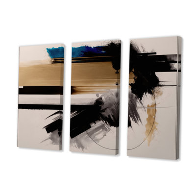 «Dontreal Blue Minimalist Abstract III», reproduction sur toile 3 pièces