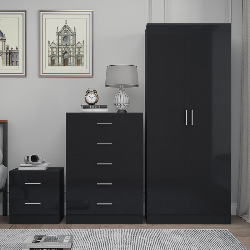 Eva Piece Bedroom Set, Black Gloss / Black Oak