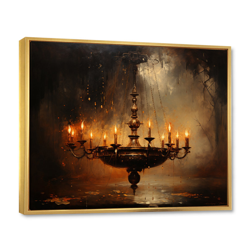 Lustre contrastant pointillisme - reproduction sur toile, H 30 po x l 40 po x P 1,5 po, Cadre flottant doré