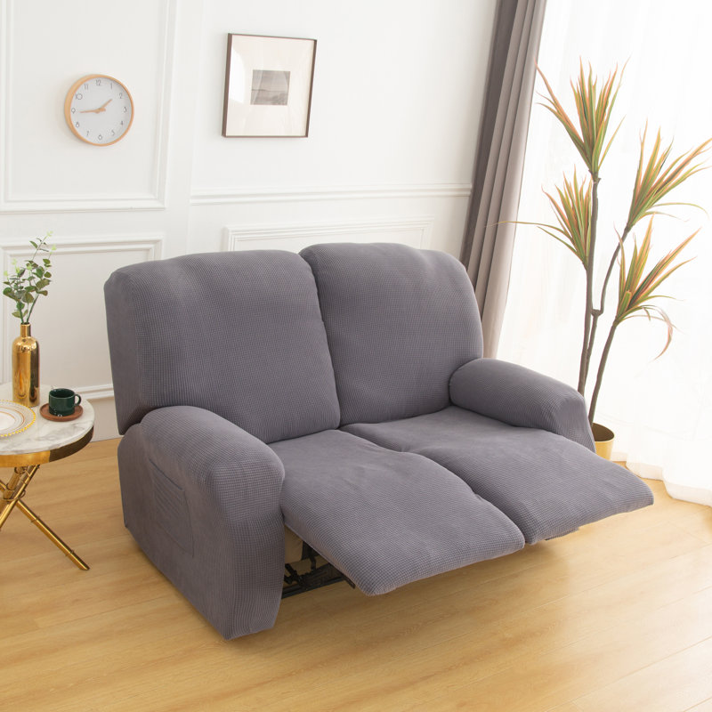 Housse pour fauteuil inclinable à coussins carrés/rectangulaires, Mélange de polyester gris