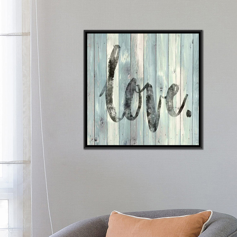 Letter. « on wood », art textuel sur toile, H 18 po x l 18 po x P 1,5 po, Toile avec cadre noir, Pas de tapis