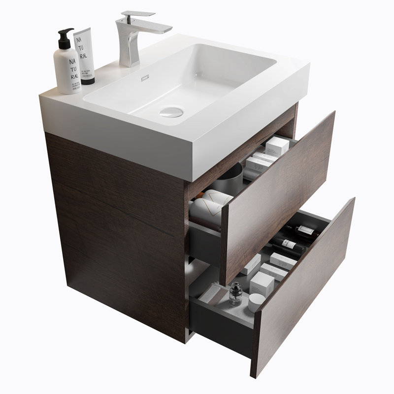 Meuble-lavabo mural simple 24 po avec plateau en résine Klorissa