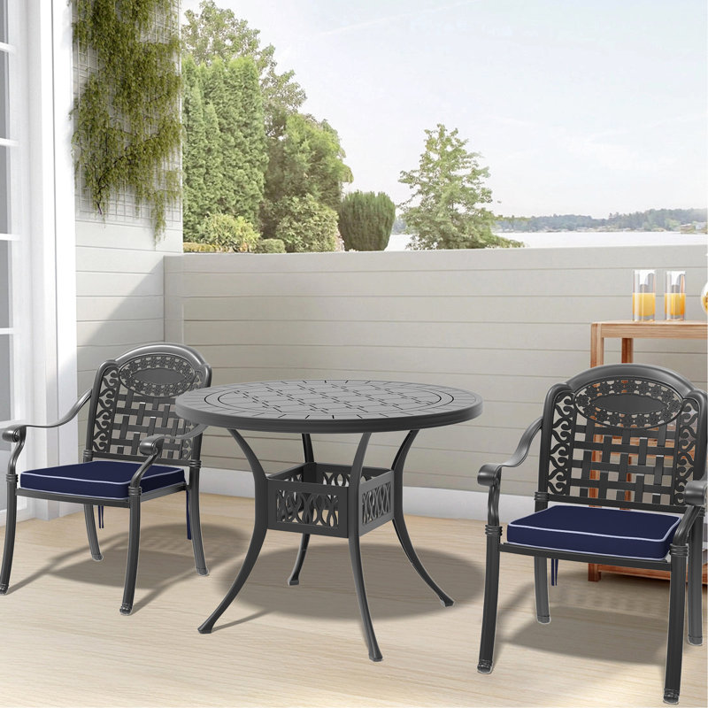 Cast Aluminum Patio With 3 Pieces And Cushions - Black, Corrosion Weather Resistance, Stackable, Comfortable Use 3 Black Space Outdoor Seating